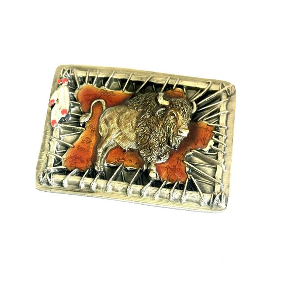 Bergamot belt buckle Silver Tone Bison Amber colored Resin - Picture 1 of 7
